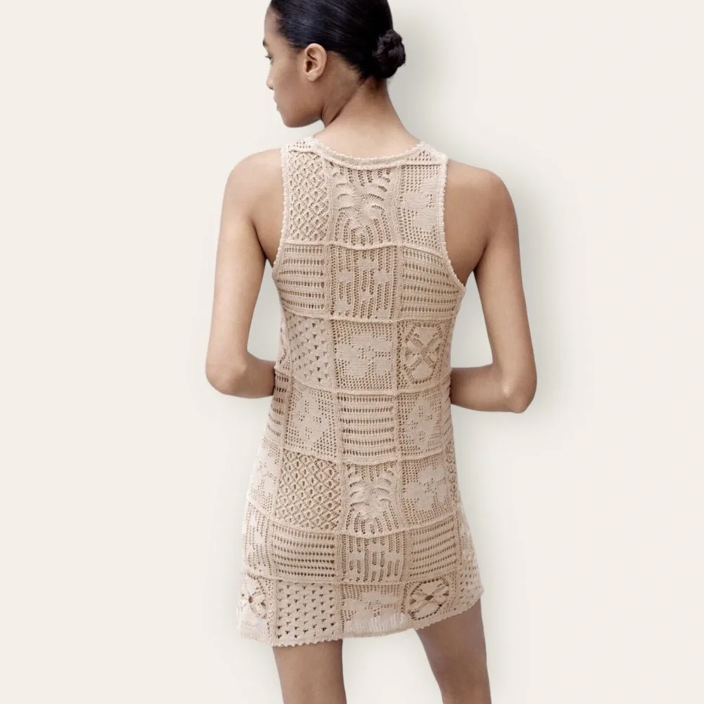 Zara OPENWORK KNIT DRESS - taupe brown - Picture 2 of 5